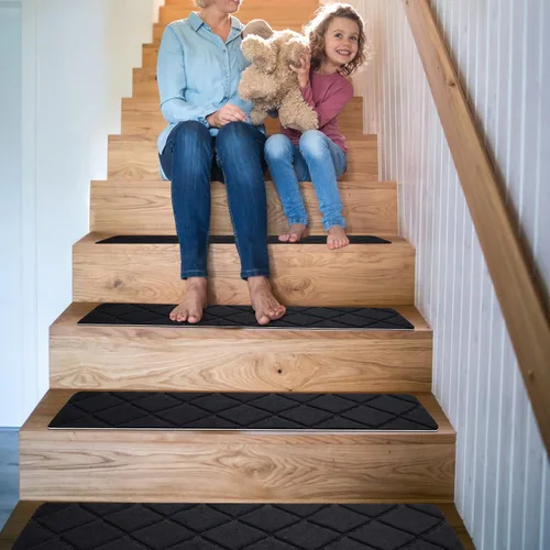 Vista 7 de Peldaños de escalera para escalones de madera, 15 unidades, 8 x 30 pulgadas, alfombras antideslizantes para interiores, para niños, ancianos