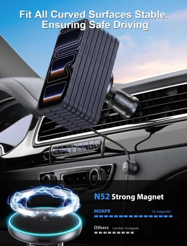 Vista 6 de para iPhone Cargador de Montaje de Coche Magsafe, Cargador de Coche Inalámbrico Soporte Magnético para Teléfono de Coche para Tablero Rejilla