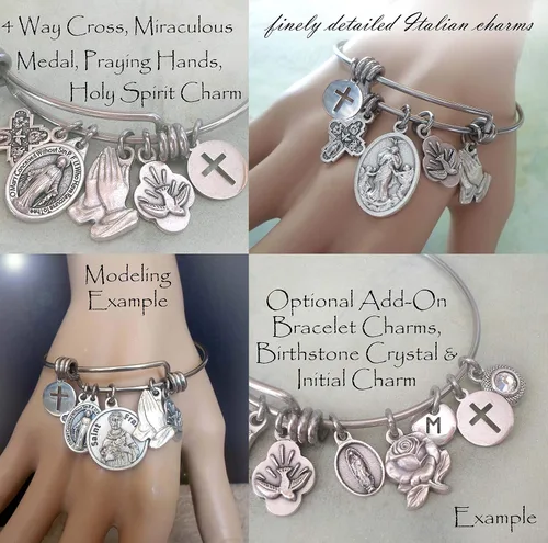 Vista 4 de St. Gerard Prayer Bangle Bracelet, Saint Gerard with Prayer, Patron Saint of Expectant Mothers, Extra Small to Large
