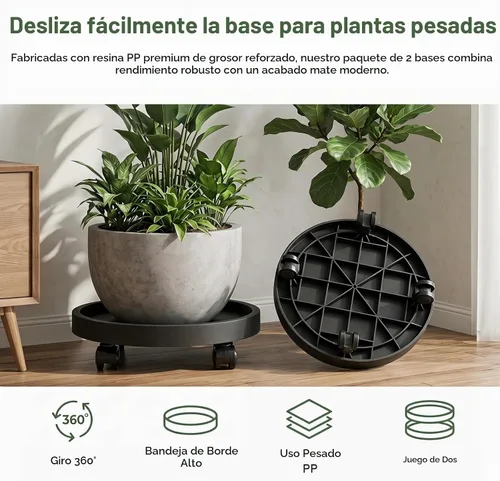 Vista 2 de Paquete de 2 organizadores para plantas con ruedas, soportes Negro