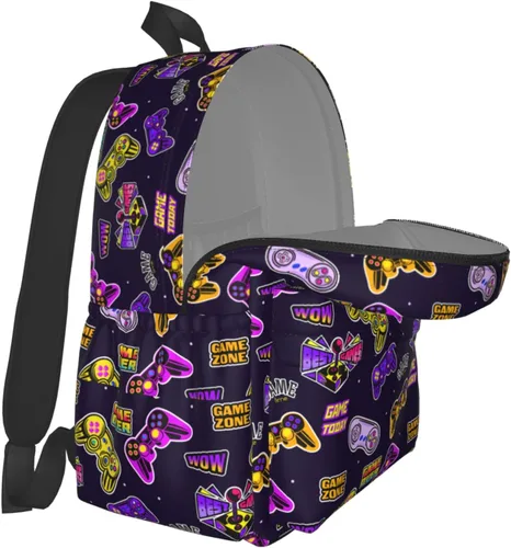 Vista 5 de Reorzon Mochila escolar para niños pequeños, videojuegos, casual, para jugadores, primaria, estudiantes, viajes, para niños y niñas