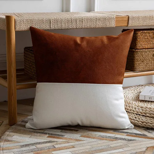 Vista 5 de DEZENE Fundas de Almohada Decorativas de Cuero, Juego de 2 Fundas de Almohada Decorativas Modernas de Cuero/Algodón para Decoración del Hogar Marrón