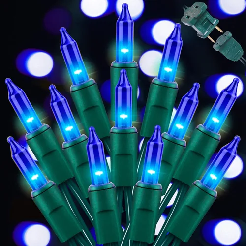 Vista 18 de LAMPHOME Guirnalda de luces LED de estrella roja, blanca y azul, 20 luces LED de hadas con cable transparente, 3 AA impermeables, 8 modos, luces