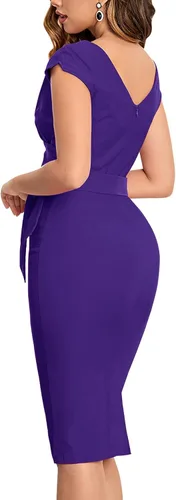 Vista 2 de MUXXN - Vestido de cóctel formal para mujer, estilo clásico de los años 50, con corbata en cuello en V