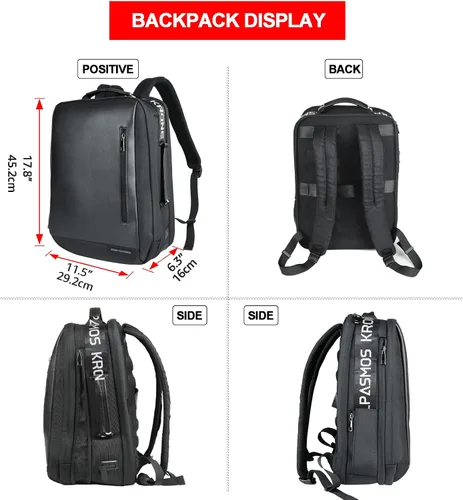Vista 3 de Krone Kalpasmos Mochila antirrobo para hombres y mujeres, mochila impermeable de cuero de gran capacidad con organizador gris, color negro, Negro