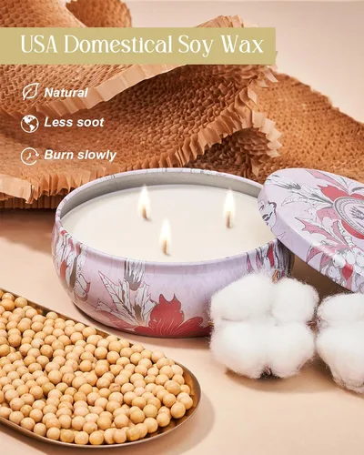 Vista 19 de M&SENSE Velas aromáticas de bayas cítricas, vela grande de lata de soja de 3 mechas, más de 40 horas de tiempo de combustión, cera vegana 100%