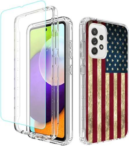 Vista 10 de Funda para teléfono Galaxy A52 5G/4G/Galaxy A52S SM-A526 con protector de pantalla de vidrio templado, bonito patrón floral transparente, funda