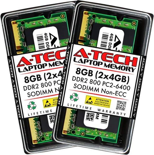 Vista 5 de A-Tech 1 GB DDR2 800 MHz SODIMM PC2-6400 1.8V CL6 200-Pin Non-ECC Unbuffered Laptop Módulo de actualización de memoria RAM