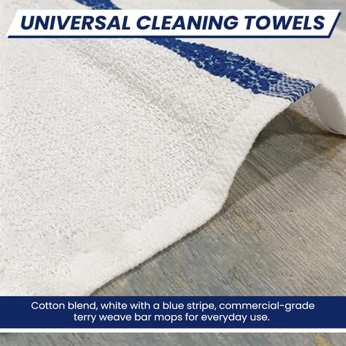 Vista 3 de Toallas de toalla para trapeador, paquete de 12, 16 x 19 pulgadas, toallas de cocina de mezcla de algodón, blancas con rayas azules, toallas