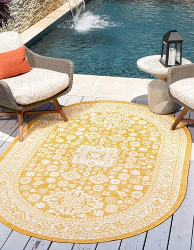 Vista 54 de Unique Loom Outdoor Aztec Collection Alfombra de área, Chalca (5 pies 3 pulgadas, octágono, aguamarina/marfil)