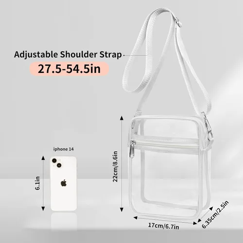 Vista 3 de FINGUOLA Bolsa transparente aprobada para estadios, bolsa cruzada transparente con correa de hombro ajustable para conciertos, festivales