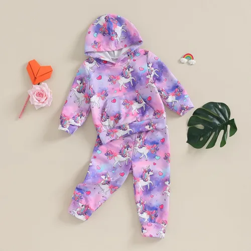 Vista 3 de Karwuiio Conjunto de 2 piezas para bebé recién nacido, sudadera con capucha y pantalones, ropa de otoño e invierno