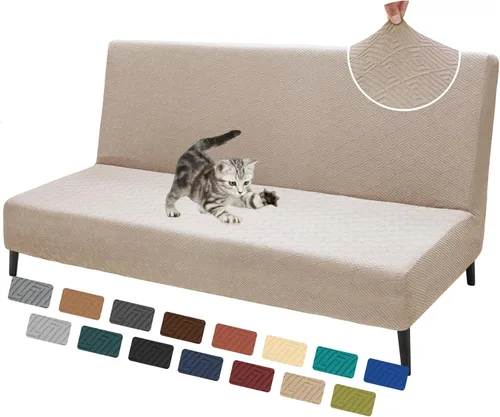 Vista 14 de XINEAGE - Funda elástica para futón y sofá cama, tamaño matrimonial, color Beige