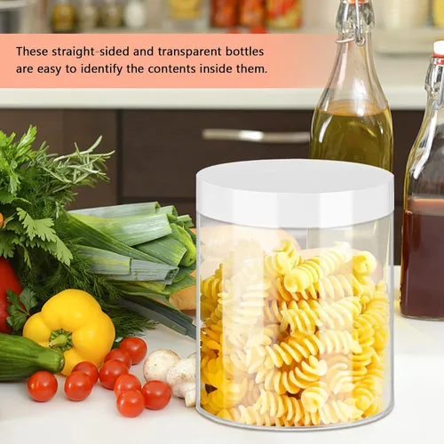 Vista 4 de SLifeJars Tarros de plástico transparente de 8 onzas, 24 frascos de comida redondos vacíos con tapas blancas, tarros de viaje de plástico