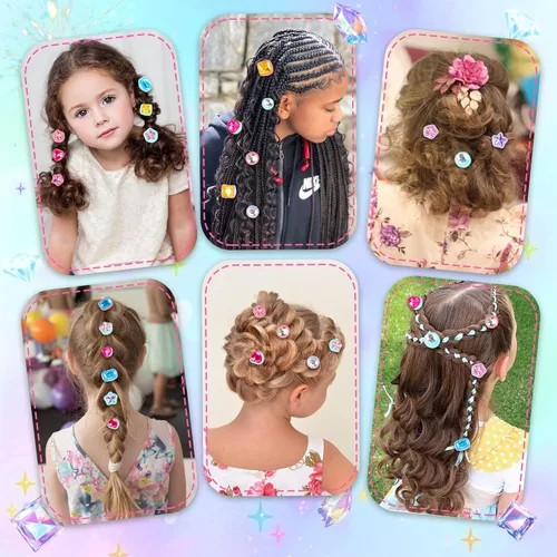 Vista 7 de Aooess Kit de Herramientas de Peinado con Gemas para el Cabello para Niñas: Estampador de Gemas para el Cabello, 24 Diamantes de Imitación