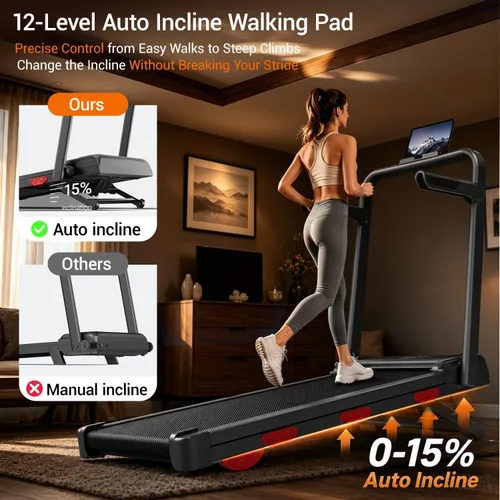 Vista 2 de Caminadora automática del 15% con inclinación, reposabrazos altos de 43 ″