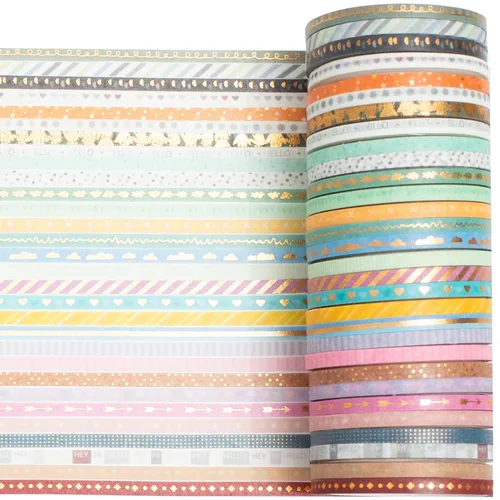 Vista 5 de YUBBAEX Juego de 60 Rollos de Cinta Washi Delgada con Lámina Dorada, Cintas Decorativas de Enmascarar con Patrones Básicos Delgados para Artes
