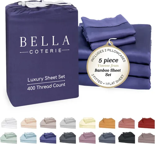Vista 102 de Bella Coterie - Juego de sábanas tamaño individual, viscosa de bambú, de cultivo orgánico, ultrasuaves, refrescantes para calurosos, esquinas tipo