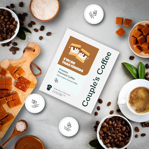Vista 2 de Couple's Coffee K-Cups Café con sabor S'more Regresa a las familias militares S'more Than Friends Café gourmet con sabores de chocolate