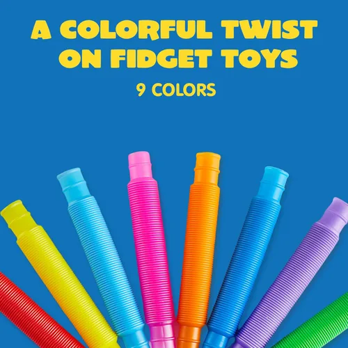 Vista 3 de JOYIN Paquete de 18 Pop Tubes, Juguetes Sensoriales (Pequeños) Juguetes Fidget Recuerdos de Fiesta - 9 Colores, Aprendizaje Creativo y Diversión