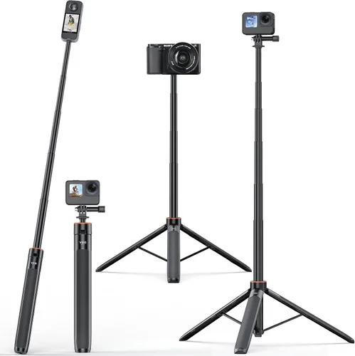 Vista 8 de VRIG TP-08 Mini trípode extensible para GoPro Mission 1 Pro, 20.1 pulgadas portátil selfie stick trípode para GoPro Hero 13 12 11 10 9 8 7 6 5 4 3