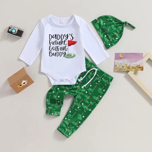 Vista 2 de SHUING Traje de golf para bebé recién nacido, para el futuro de papá, conjunto de pantalones elásticos para golf, conjunto de gorro