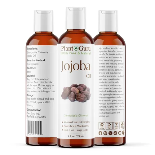 Vista 2 de Plant Guru Aceite de jojoba de 4 onzas líquidas prensado en frío sin refinar – 100% puro hidratante natural para el crecimiento de la piel