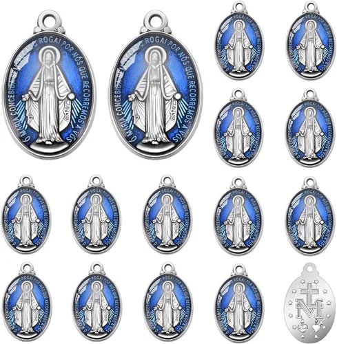 Vista 8 de 60 piezas de colgante de medalla milagrosa esmalte azul acento para hombres mujeres protección joyería católica encanto para bricolaje rosario