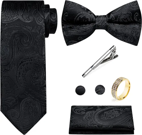 Vista 3 de DiBanGu Conjunto de chaleco de corbata y corbatín para hombre, chaleco de Negro