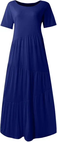Vista 5 de Vestido de fiesta para mujer vestido de fiesta holgado casual color liso asimétrico en capas para playa vestido largo de verano