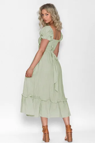 Vista 2 de ZAFUL Vestido largo bohemio 2023 para mujer, acampanado, con lazo en la cintura, vestido de verano con cuello en V profundo, vestido cruzado fruncido