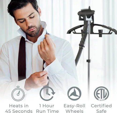 Vista 4 de Pure Enrichment PureSteam XL - Vaporizador de tela de pie – removedor de arrugas profesional que se calienta en 45 segundos; tanque de 1/2 galón