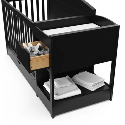 Vista 10 de Graco Bellwood - Cuna convertible 5 en 1 y cambiador con cajón (negro) - Certificado GREENGUARD Gold, cajón de almacenamiento de tamaño completo, se