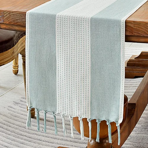 Vista 16 de Wracra Juego de 4 manteles individuales de lino, 12 x 18 pulgadas, manteles individuales de macramé para mesa de cocina y resistentes al calor Aqua