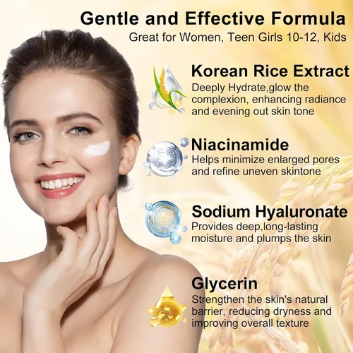 Vista 4 de Juego de cuidado de la piel, para mujeres y adolescentes, cuidado de la piel Glass con extracto de arroz coreano, hidratante, reparador iluminador