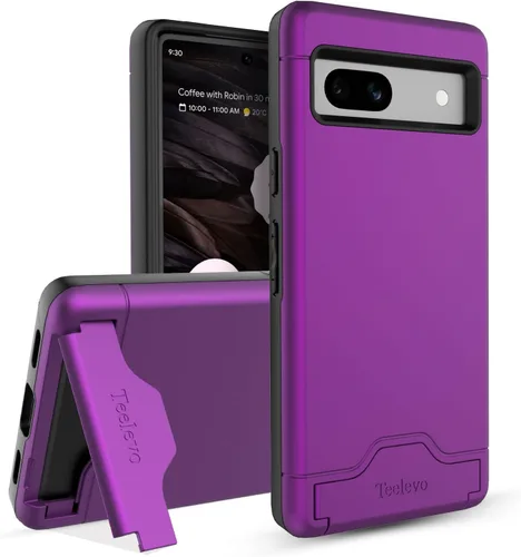 Vista 8 de Funda tipo cartera para Google Pixel 7a, funda de doble capa con ranura para tarjeta y soporte para Google Pixel 7a - Púrpura