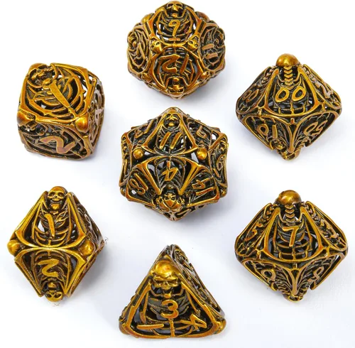 Vista 14 de Dados DND, dados de metal huecos D&D, juego de dados de mazmorras y dragones con caja de regalo, 7 piezas de juegos de dados poliédricos steampunk