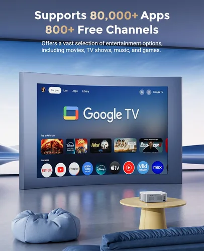 Vista 5 de Proyector de TV Google 4K compatible con - Proyector inteligente CiBest con WiFi 6 y Bluetooth, proyector de película para exteriores con motor