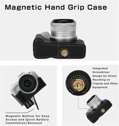 Vista 3 de Funda para cámara Canon EOS R50 Half Cover Case Grip BEADY PU Leather EOS r50 Funda protectora negra