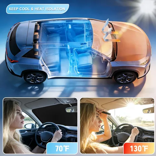 Vista 4 de Parasol plegable para parabrisas visor solar para ventana frontal accesorios de automóvil Blocks UV Rays and Sun Heat, Helps Reduce