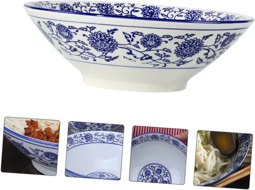 Vista 8 de Tazón de ramen azul y blanco Tazón de ramen japonés Tazones de arroz Tazones de cocina asiáticos japoneses Tazones de fideos de porcelana Tazones