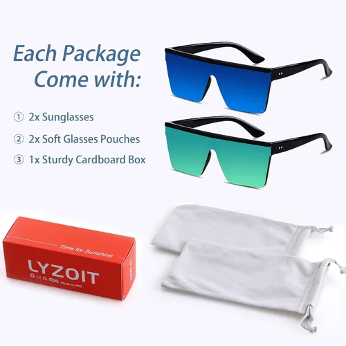 Vista 6 de LYZOIT Lentes de sol cuadrados de gran tamaño para mujeres y hombres, parte superior plana grande, protección UV, sombras sin montura