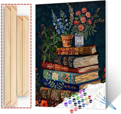 Vista 26 de Aihonmin Estantería 6 Pack Pintar por Números para Adultos Libros Pintura DIY sobre Lienzo con Pinceles Pigmento Manualidades DIY Pintura Acrílica