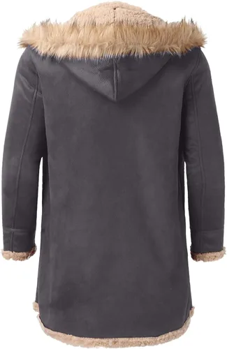 Vista 3 de Abrigos de invierno para hombre, abrigo de piel de oveja de piel de oveja de piel de oveja con capucha gruesa y cálida para hombre