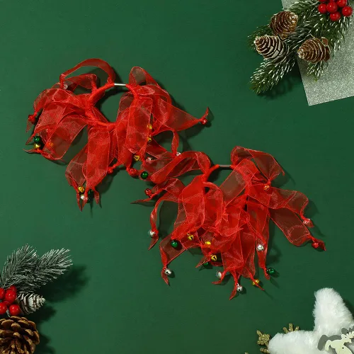 Vista 5 de Madison Tyler 2 lazos elásticos para el cabello de Navidad Coleteros de cinta roja transparente con cascabeles de Navidad Regalos de vacaciones