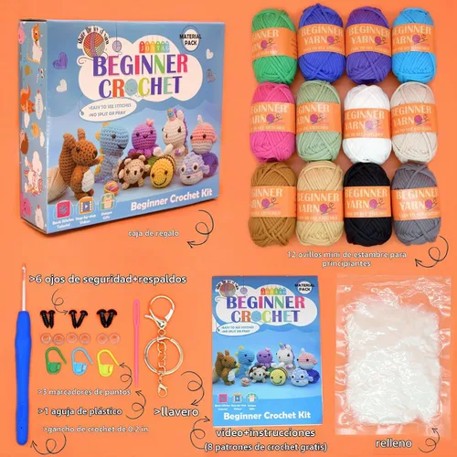 Vista 2 de Kit de ganchillo para principiantes, kit de ganchillo para principiantes con 12 colores para principiantes, hilo de ganchillo para principiantes 12
