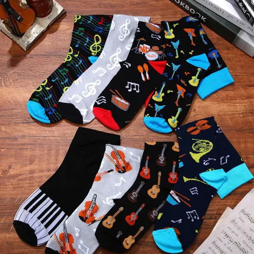 Vista 4 de 8 pares de calcetines altos de música para hombre, calcetines deportivos para voleibol, sóftbol, deportes, deportes, regalo para amantes de la música