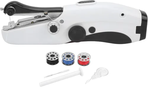 Vista 7 de Yosoo Máquina de coser portátil de mano, mini máquina de coser eléctrica de doble aguja, para hacer manualidades u objetos pequeños en la vida Negro