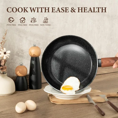 Vista 3 de 26 piezas de ollas y sartenes de cerámica antiadherentes, juego de utensilios de cocina no tóxico compatible con inducción con vaporeras, sin Negro