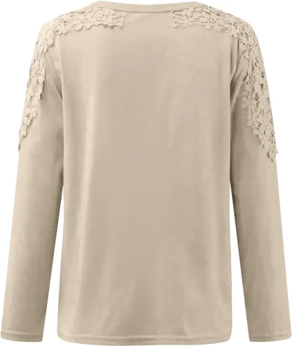 Vista 4 de Ceboyel Blusa de manga larga con encaje para mujer, estilo bohemio, casual, ropa de trabajo